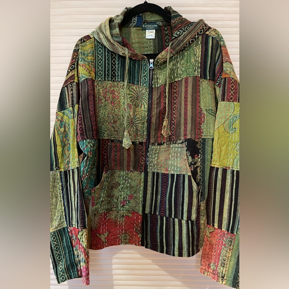 Green/Orange Kantha Patchwork Jacket Size M/L - image 7